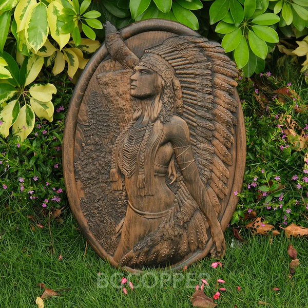 Spring Limited Time Sale: Native American Woman with Wolf Wooden Decoration