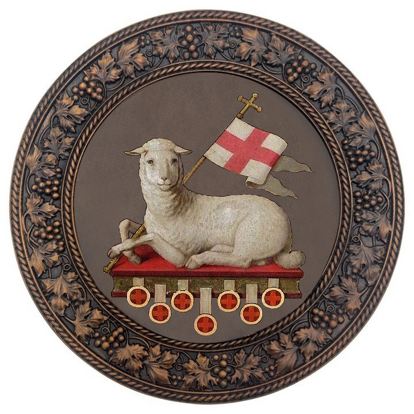 Passover  Lamb Round wood carving 10"