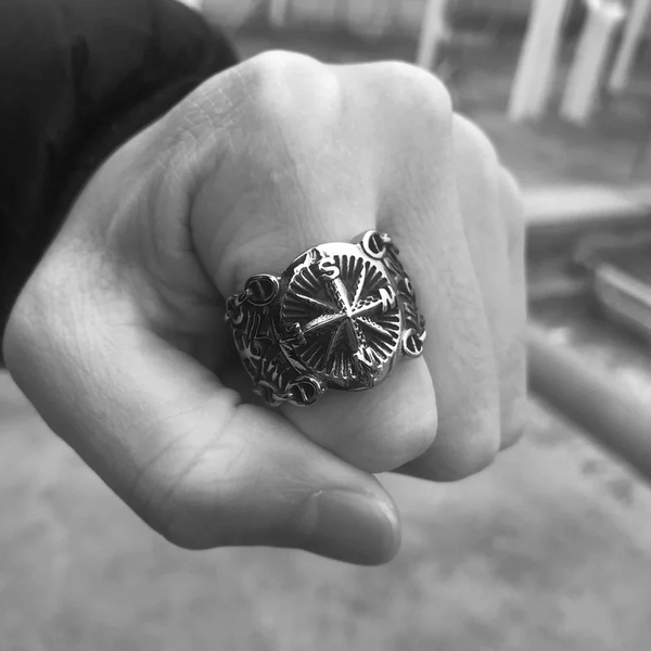 Nautical Compass Logo Stainless Steel Ring