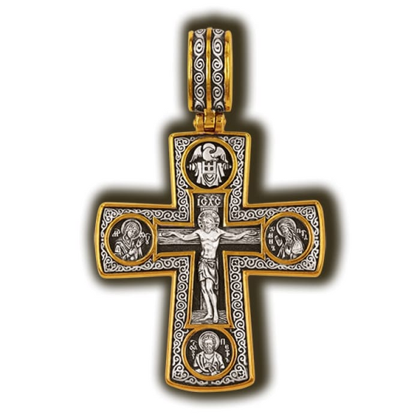 S925k Silver Gilt Crucifixion Double Sided Engraved Madonna Pendant