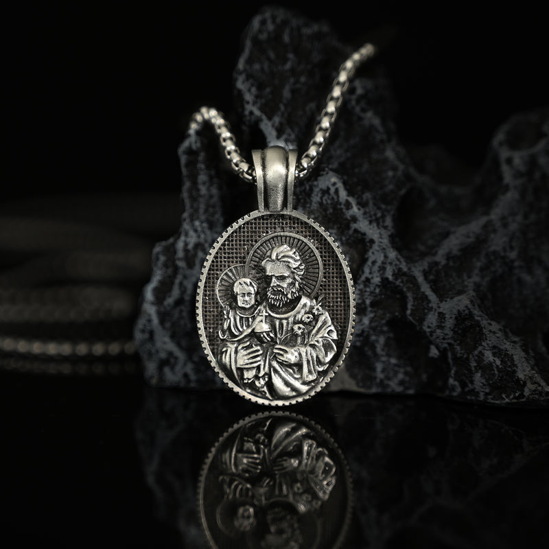 PURE TIN St Joseph Necklace/The patron saint of families,  fathers, pregnant women,explorers，immigrants, craftsmen,workers and engineers etc.