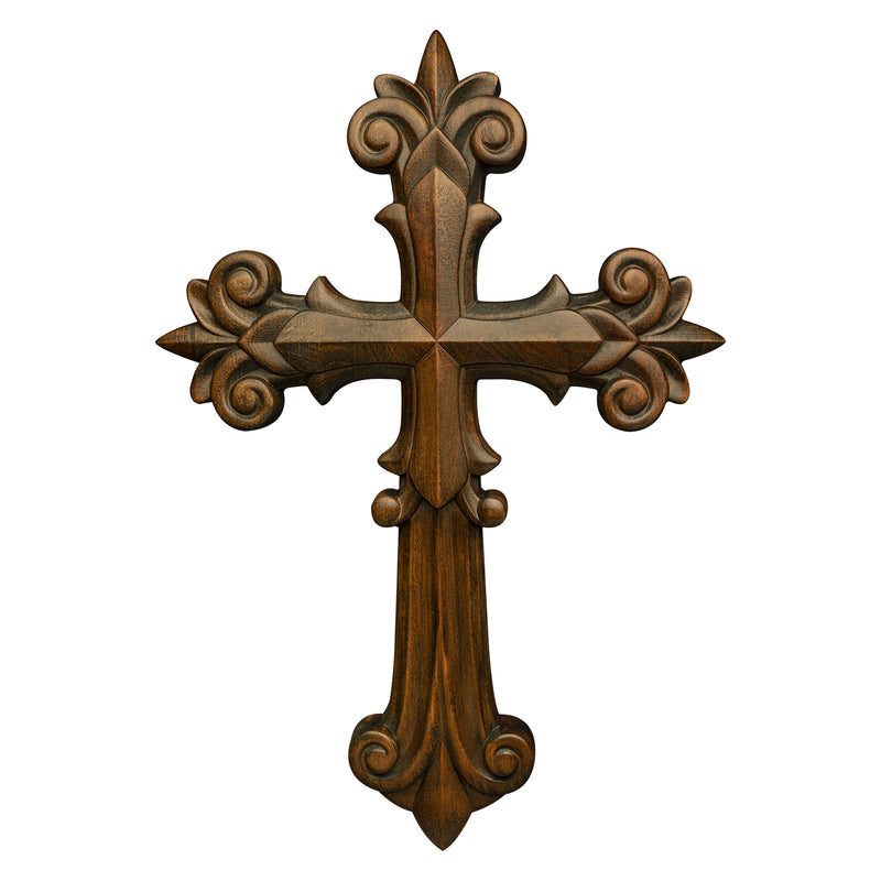 Bgcopper Ornate Wooden Cross - Carved from natural wood