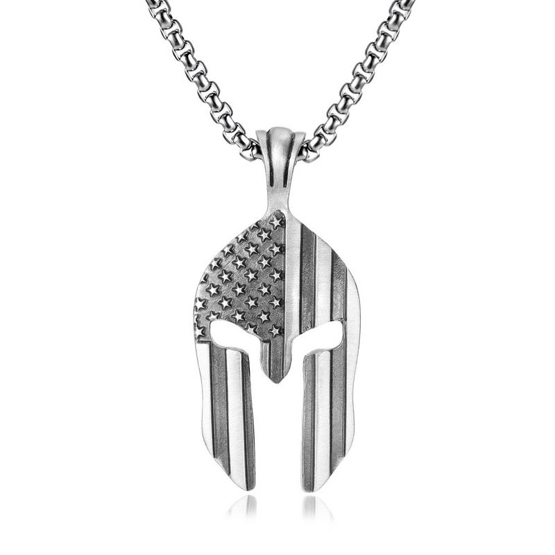 American Flag Spartan Helmet Necklace