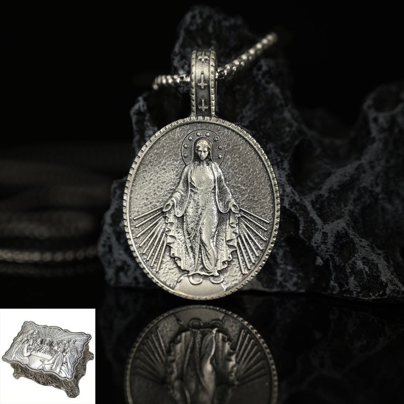 Pure Tin Miraculous Medal Virgin Mary Necklace