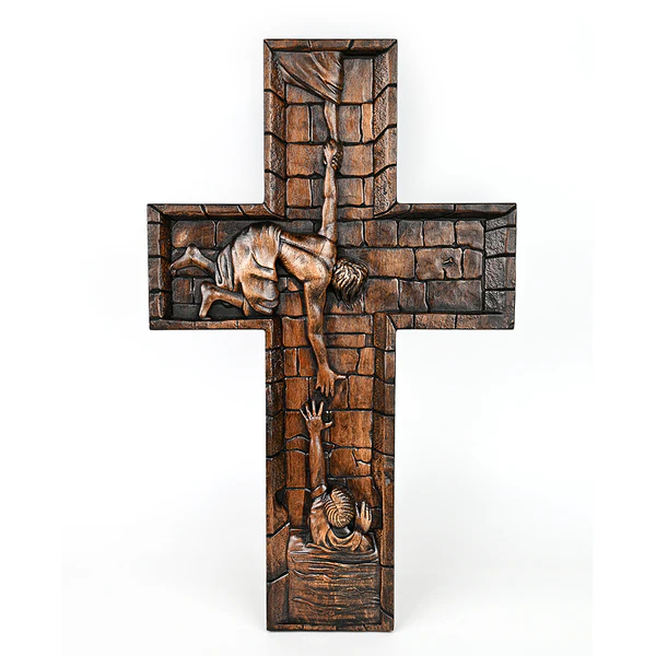 BGCOPPER Savior Jesus Cross - Carved from Natural Wood