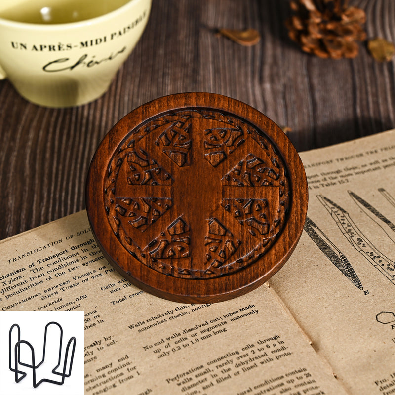 Bgcopper Wooden Tree of Life Celtic Cross Coasters