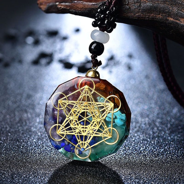 Metatron Colorful Irregular Natural Stone Yoga Stone Colorful Stone Pendant Set Crushed Stone Resin Necklace