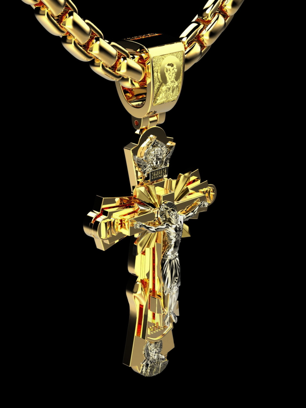 Gold-Plated Copper Crucifix Pendant with Jesus Christ and Religious Figures