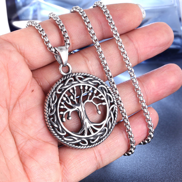 Tree of Life Necklace Pendant Stainless Steel Protection Lucky Talisman Celtic Jewelry for Men Women