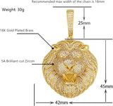 18K Gold Plated Pendant with Bling Cuban Chain Lion King Pendant Necklace for Men, Cubic Zirconia