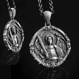 S925k Silver St. Michael Shield Angel Amulet Badge Necklace