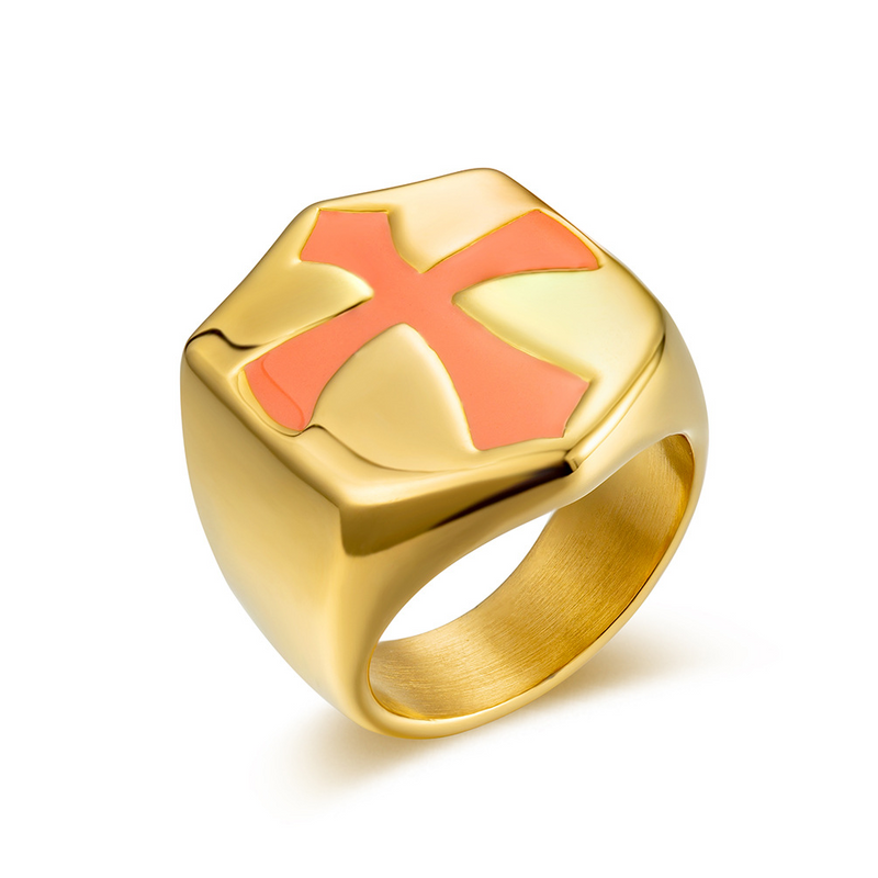 Crusader Shield Stainless Steel Cross Ring