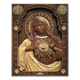 Immaculate Heart of Mary Wooden Mary statuary Christian home decor Our Lady birthday religious gift