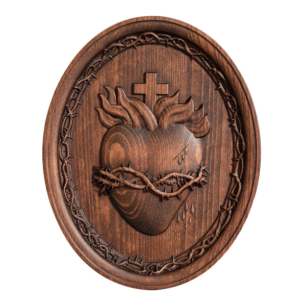 Sacred Family Three Sacred Hearts Wall Decoration Wood Sculpture