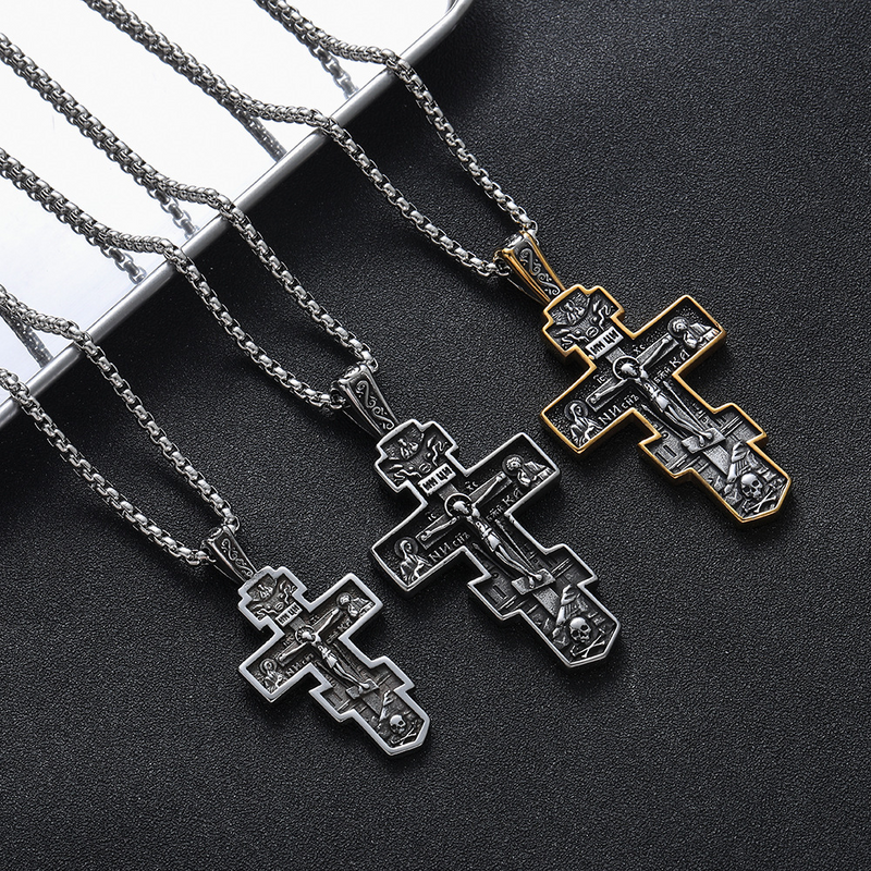 Stainless Steel Orthodox Cross Pendant Necklace