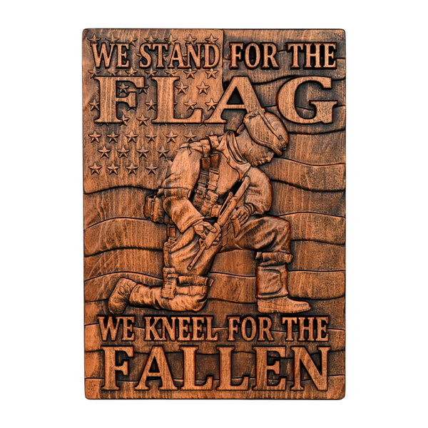 We Stand For The Flag, We Kneel For The Fallen -American soldier wood carving memorial icon