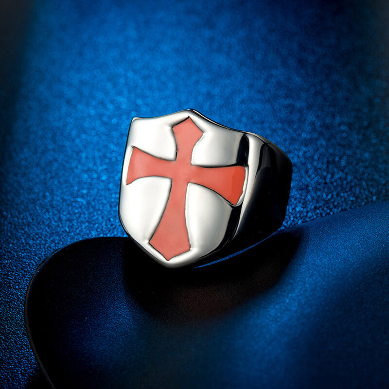 Crusader Shield Stainless Steel Cross Ring