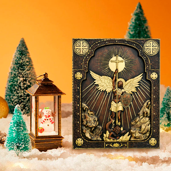 Bgcopper Archangel Michael Square Wooden Icon Religious Gifts - Best Wood Carving Wall Decor