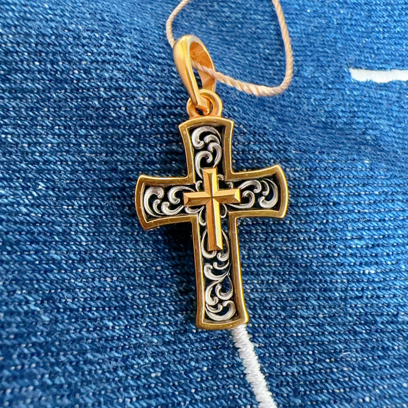 S925K Silver Gilt Openwork Cross Pendant