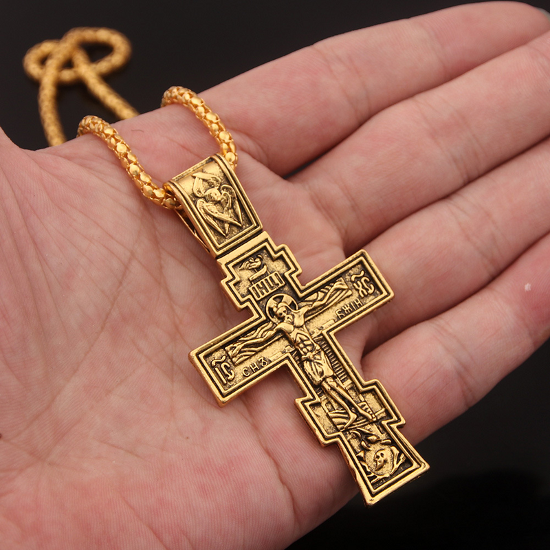 Orthodox double-sided engraved cross necklace