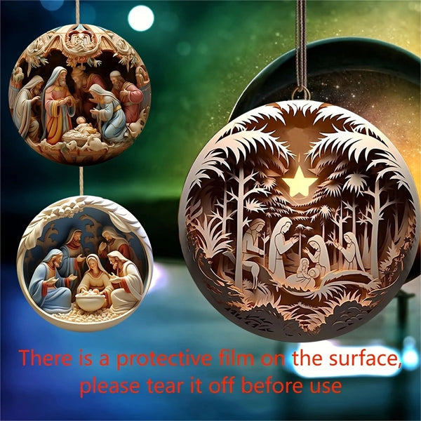 Wooden Christmas Nativity Pendant Wall Decoration Wall Hanging