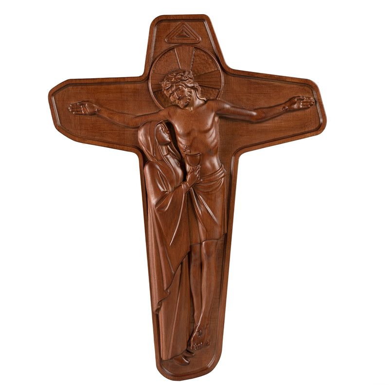 Red-brown The Unity Cross carving wood Schoenstatt - Sorrowful Mother/Passion Crucifix