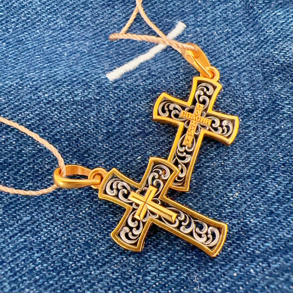 S925K Silver Gilt Openwork Cross Pendant