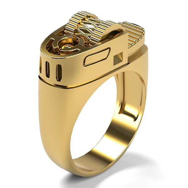 European and American punk style fashionable personalized lighter shape 18k gold plated ring