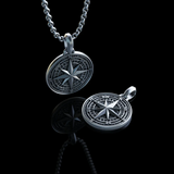 Handmade S925K Silver Compass Pendant Necklace