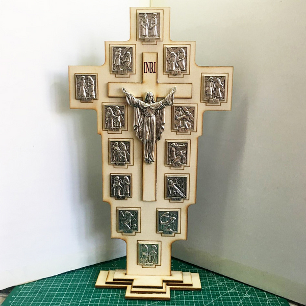 Vertical Solid Wood Carved Jesus Resurrection Cross