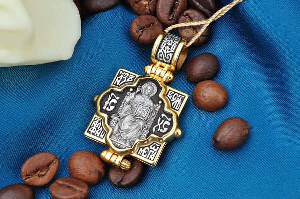 S925k Silver Gilt Double Flap Double Sided Engraved Jesus Mary Four Gospels Pendant