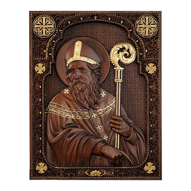 Bgcopper Saint Patrick Wood Carved Icon Religious Gift Wall Hanging Art Work