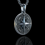 Handmade S925K Silver Compass Pendant Necklace