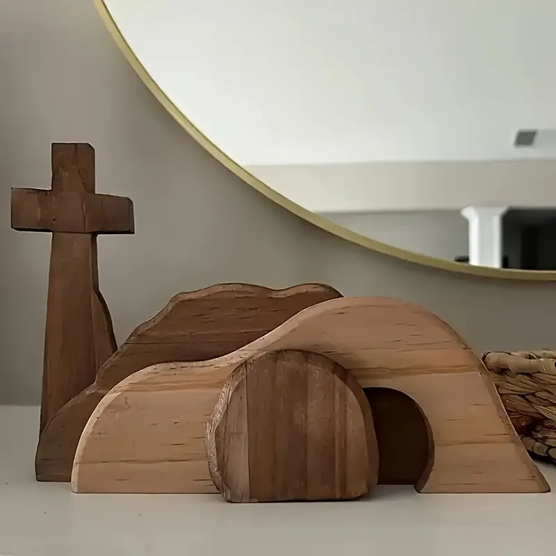 Solid Wood Empty Tomb with Jesus Easter Scene Decoration - Artwork for Home