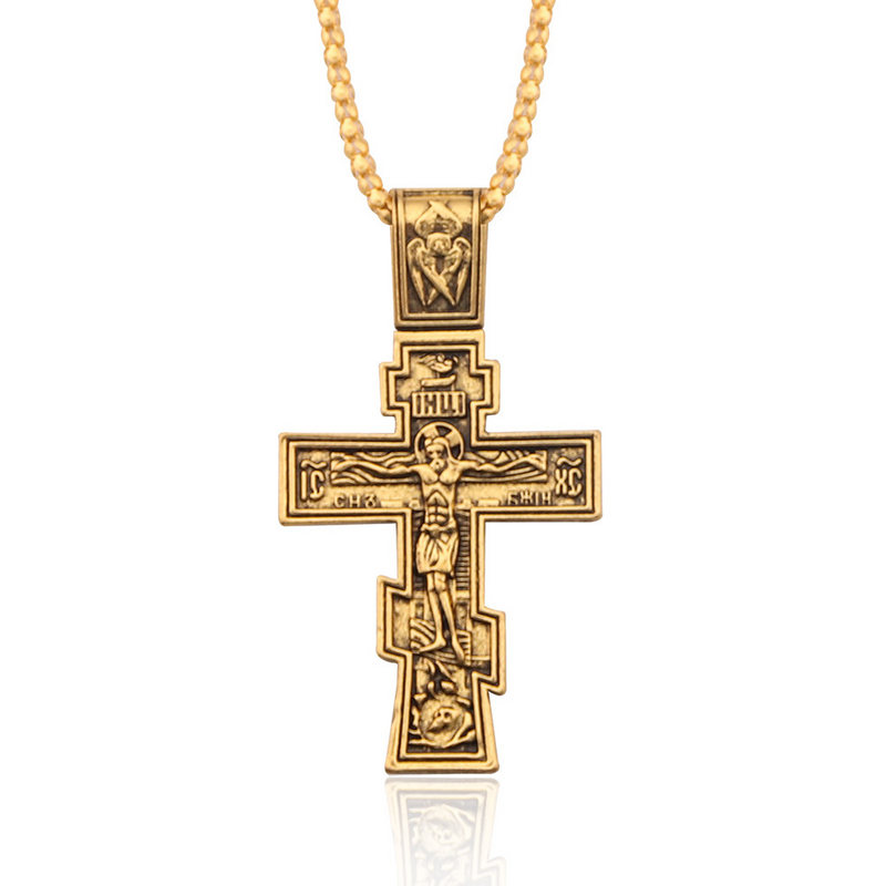 Orthodox double-sided engraved cross necklace