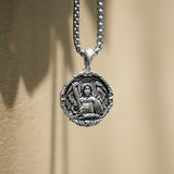 S925k Silver St. Michael Shield Angel Amulet Badge Necklace