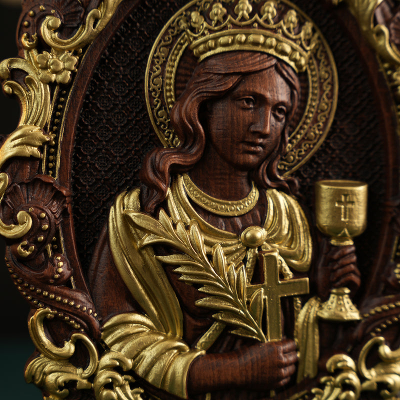 St. Barbara, patron saint of artillery, wood sculpture