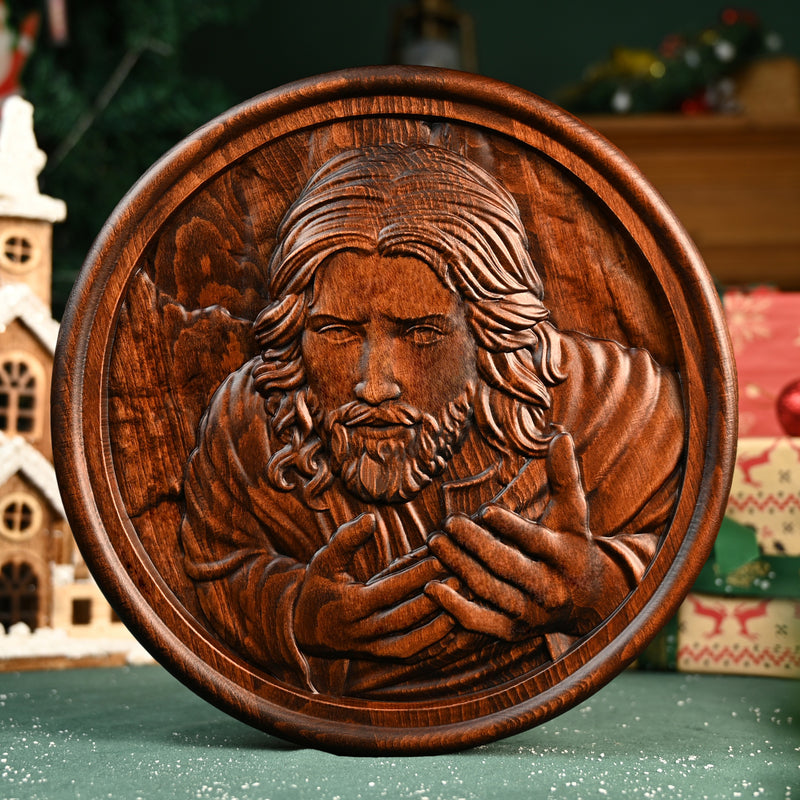 Jesus Christ Round Wooden Carving