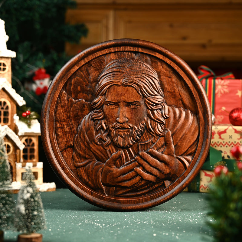 Jesus Christ Round Wooden Carving