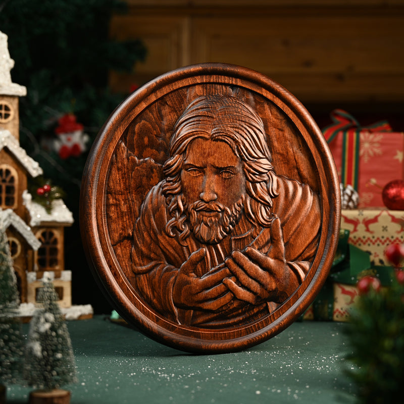 Jesus Christ Round Wooden Carving