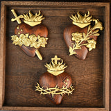 Holy Family Three Sacred Hearts Wood Carving Set