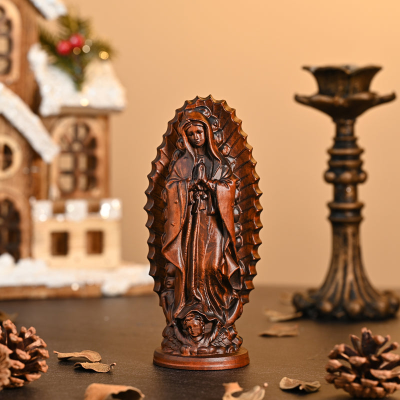 Our Lady of Guadalupe Round Wooden Tabletop Ornament