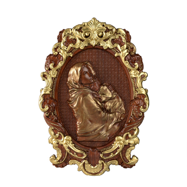 Bgcopper Mother Mary with Baby Jesus Wood Carving Decor