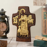 Good Shepherd Crucifix Wood Carving Religious Gift - Endless Care and Guidance