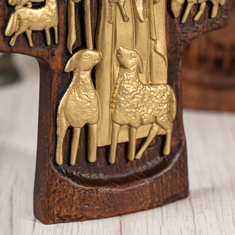 Good Shepherd Crucifix Wood Carving Religious Gift - Endless Care and Guidance