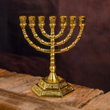 12 Tribes of Israel Menorah, Jerusalem Temple 7 Branch Jewish Candle Holder