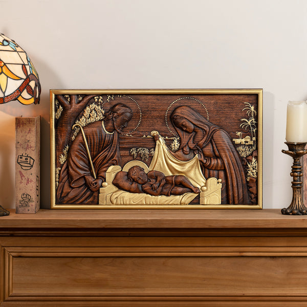 Nativity Scene Wood Carved Plaque, Religious Wall Decor, Christmas Gift