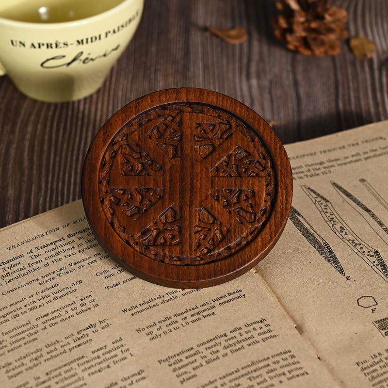 Bgcopper Wooden Tree of Life Celtic Cross Coasters