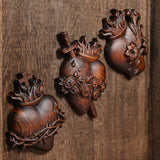 Holy Family Three Sacred Hearts Wood Carving Set