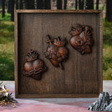 Holy Family Three Sacred Hearts Wood Carving Set